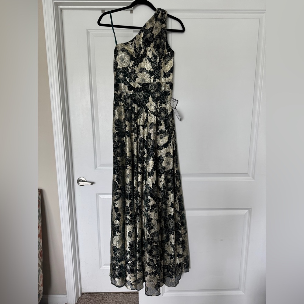 NWT Betsy & Adam Green and Gold One Shoulder Dress
